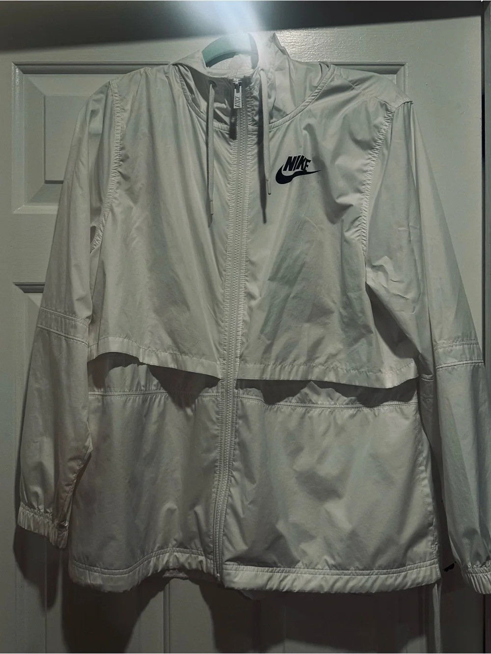 Nike Women’s White Hooded Windbreaker Jacket with Black Logo